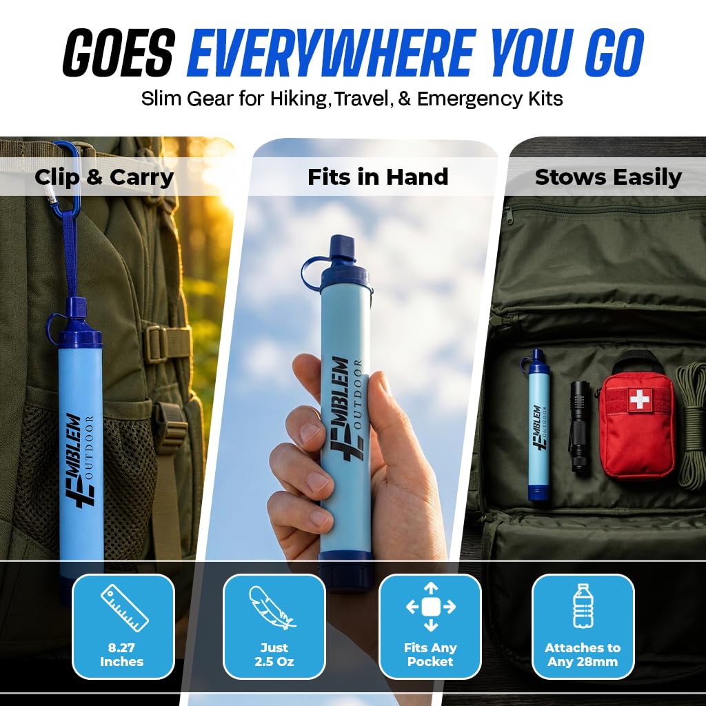Portable Water Filter Straw, 2 Water Straws to Purify Water When Camping, Hiking, Emergency & Disaster – 0.1 Micron