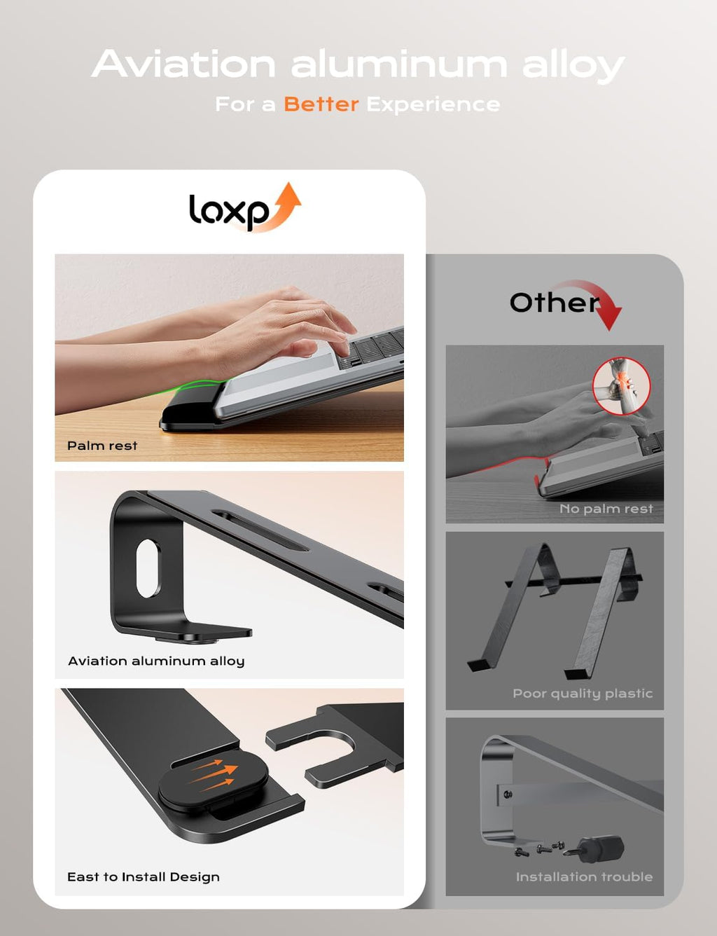 Laptop Stand for Desk, Metal Laptop Stand with Wrist Support, Ergonomic Detachable Laptop Riser, Aluminum Lectern