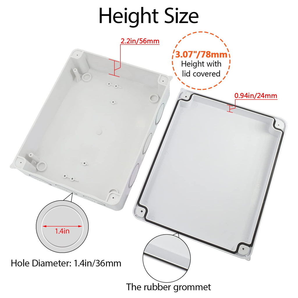 LeMotech Junction Box, Electrical Box IP65 Water Resistant Dustproof ABS Plastic Project Enclosure for Electronics White 10 x 7.9 x 3.1 inch