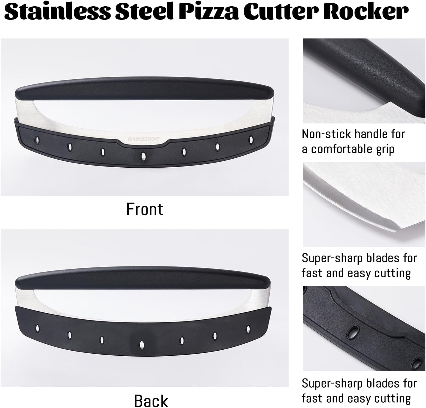 Pizza Cutter Rocker & 12 Inch Rotating Pizza Peel Set - Anodized Aluminum Peel with Wooden Handle, Includes Plastic