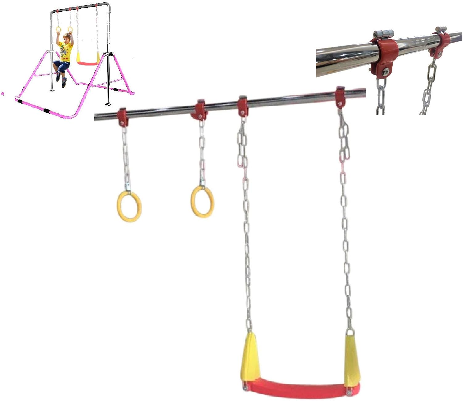 Wind Rider Glider Swing seat and 2 Trapeze Rings with Metal Chain and Hooks Compatible Gymnastics Expandable Junior