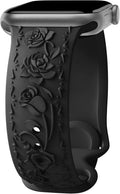 Floral Engraved Band Compatible with Apple Watch Band 40mm 41mm 38mm 42mm 44mm 45mm 46mm 49mm Women, Soft Silicone