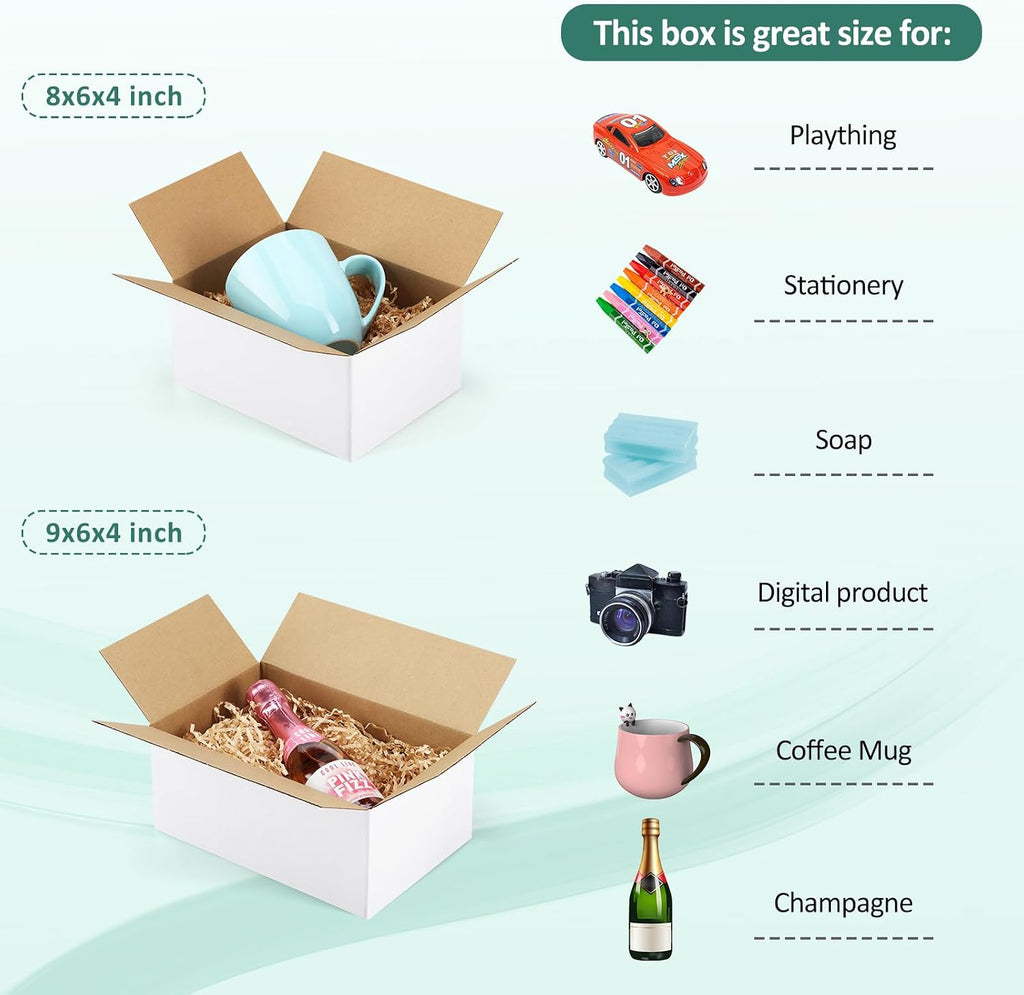 30 Pack Small Shipping Boxes Assorted Sizes, 8x6x4 & 9x6x4 15 PCS Each Small Boxes, White Corrugated Box Mailers