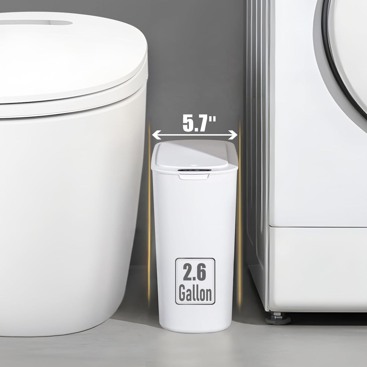 Automatic Small Bathroom Trash Can with Lid, 2.6 Gallon, White