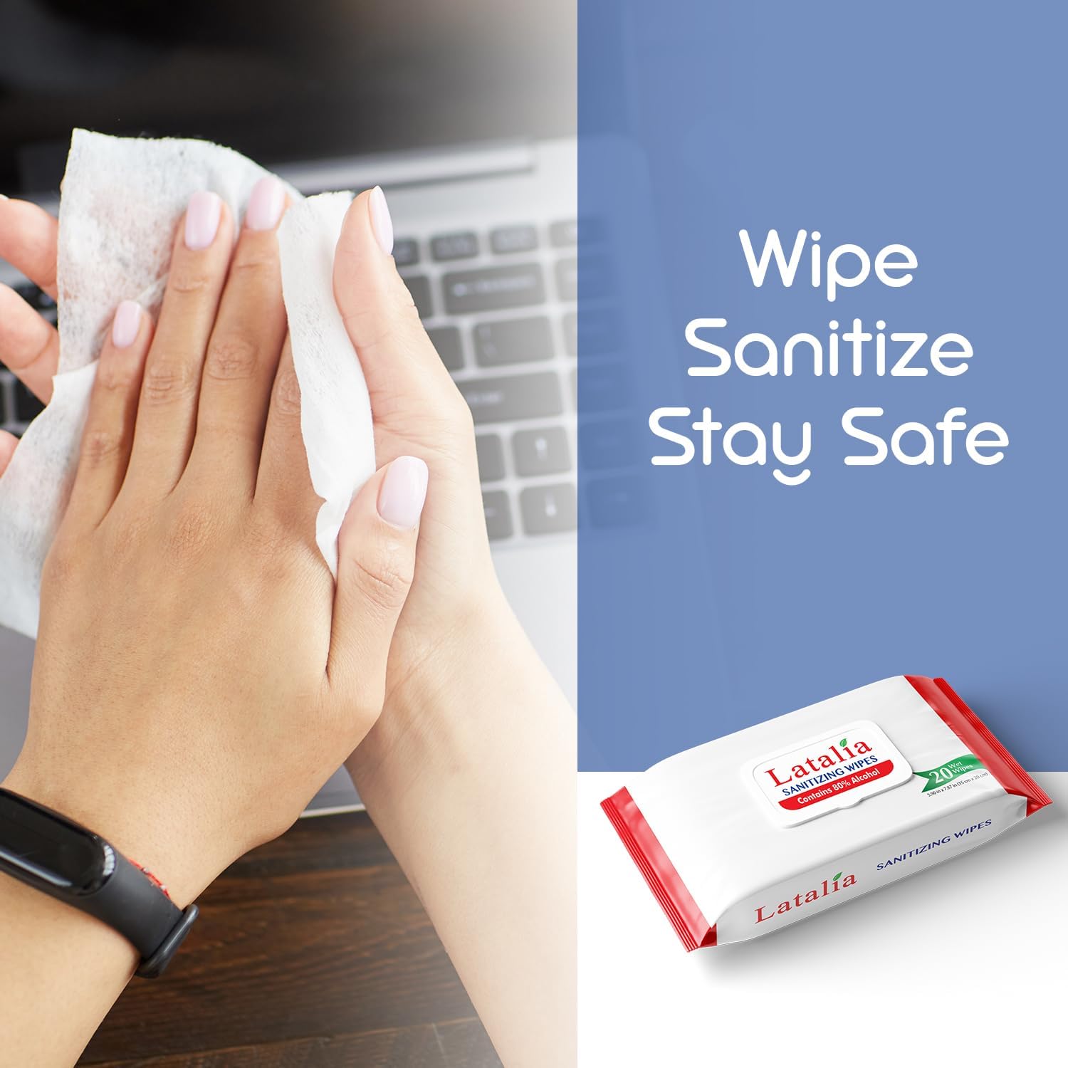 Hand Wipes Pack of 2| 80% Alcohol Hand Sanitizer Wipes for Hands & Face Moisturizing, Gentle, Convenient and