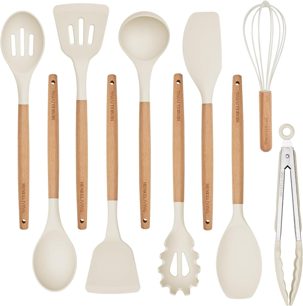 Silicone 10 Pcs Kitchen Cooking Utensils Set, Recycled Materials Certification, BPA Free Spatula Set with Heat