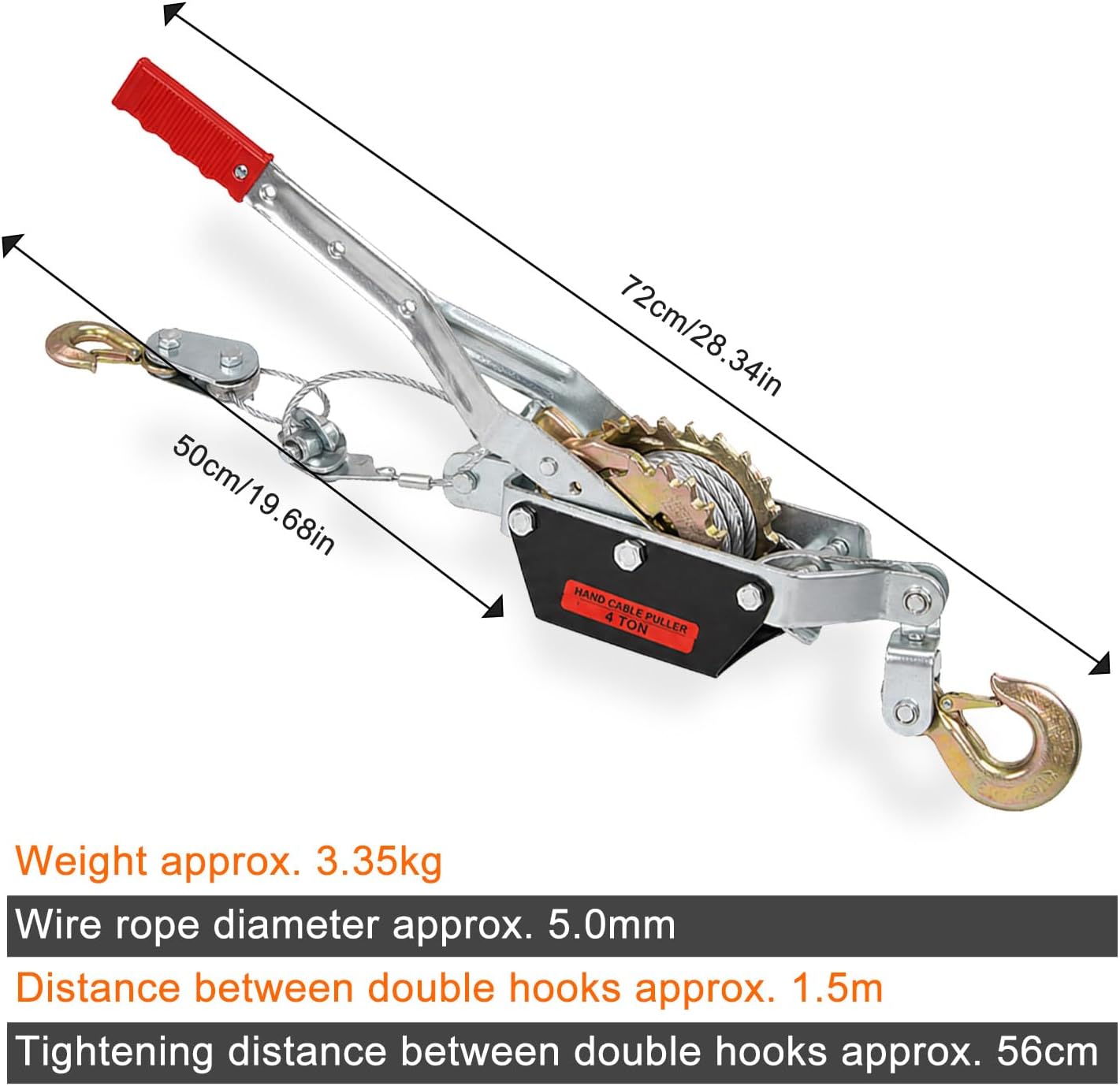 4 Ton Come Along Winch, 13ft Galvanized Steel Cable Power Puller, Dual Ratchet Pulley & Double Lock Claw, Manual