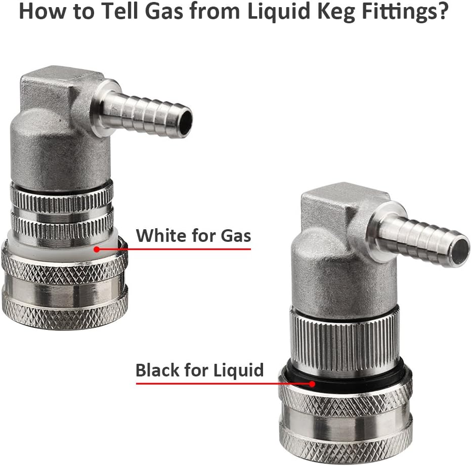 Ball Lock Disconnect, Gas & Liquid Corny Keg Fittings, MFL 1/4’’ Threaded with 5/16’’ Stainless Steel Barbed & Hose