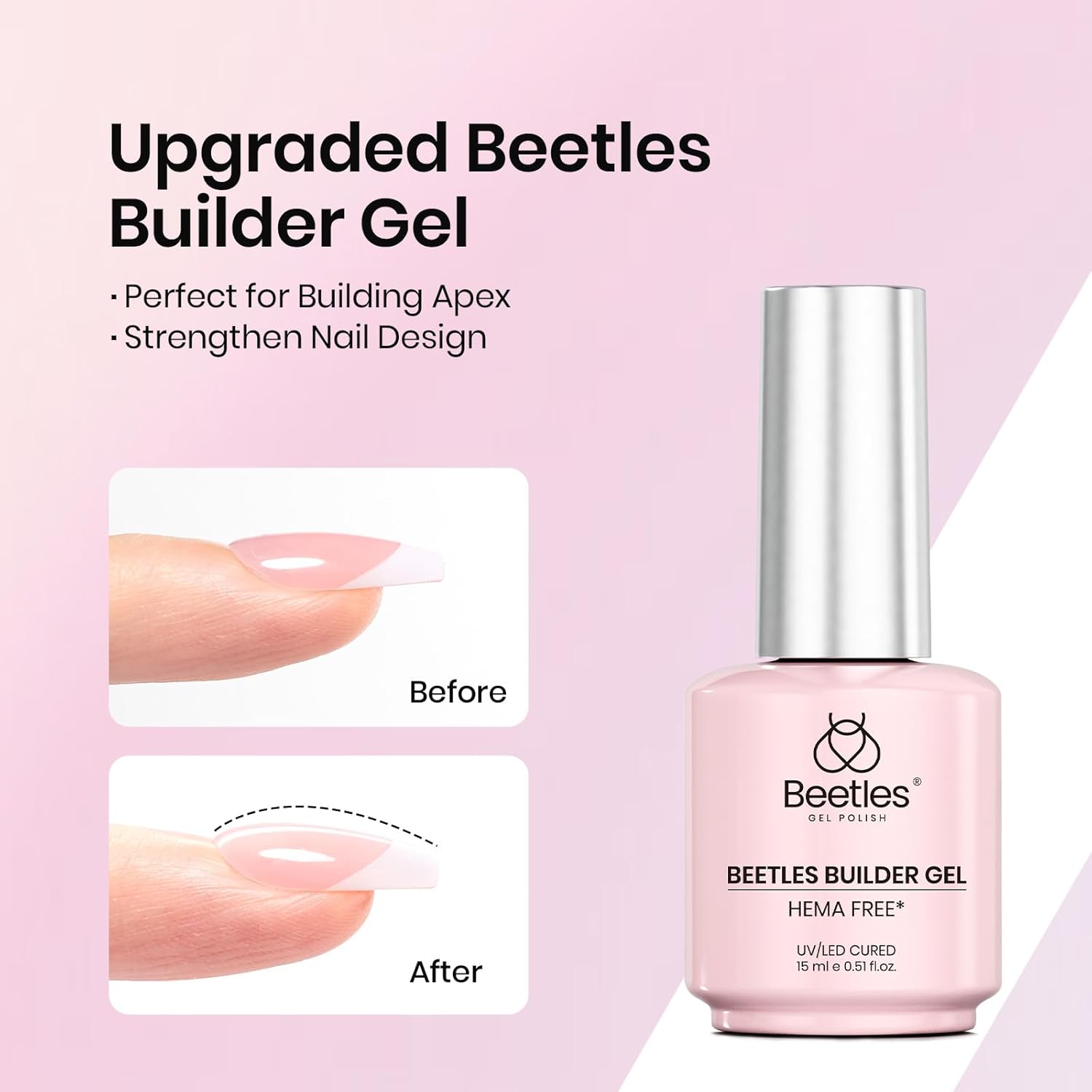 Beetles HEMA-Free Gel Top Coat & Builder Gel with Nail Bursh 2Pcs 15ml | Low Heat Hypoallergenic Clear 8 in 1 Builder