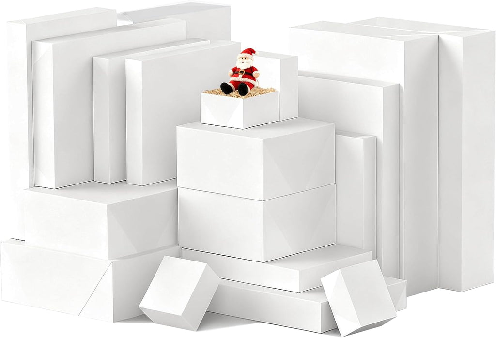 20 Pack White Gift Boxes with Lids, 5 Sizes for Presents