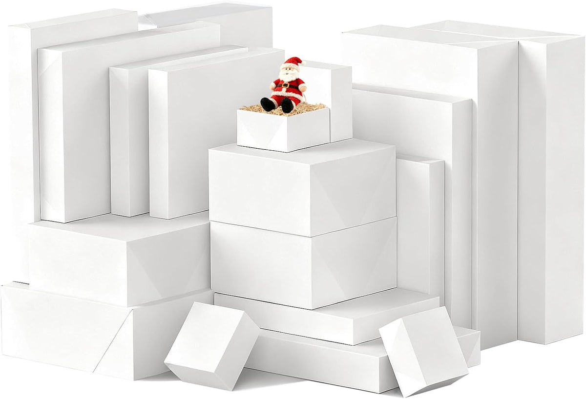 20 Pack White Gift Boxes with Lids, 5 Sizes for Presents