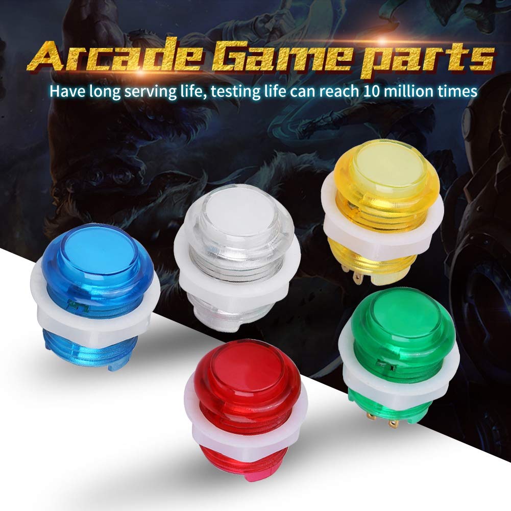 5PCS 24mm/0.94in 5V LED Illuminated Push Button with Micro Switches, Suitable for Consoles with Animation and Game Types