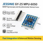JESSINIE GY‑25 MPU‑6050 6DOF Gyroscope and Accelerometer Sensor Module, 3.3–5 V, UART Output