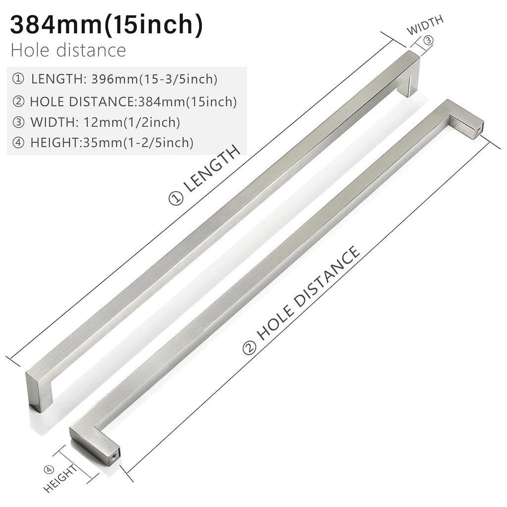 2 Pack 15 Inch Brushed Nickel Cabinet Pulls Square Drawer Handles