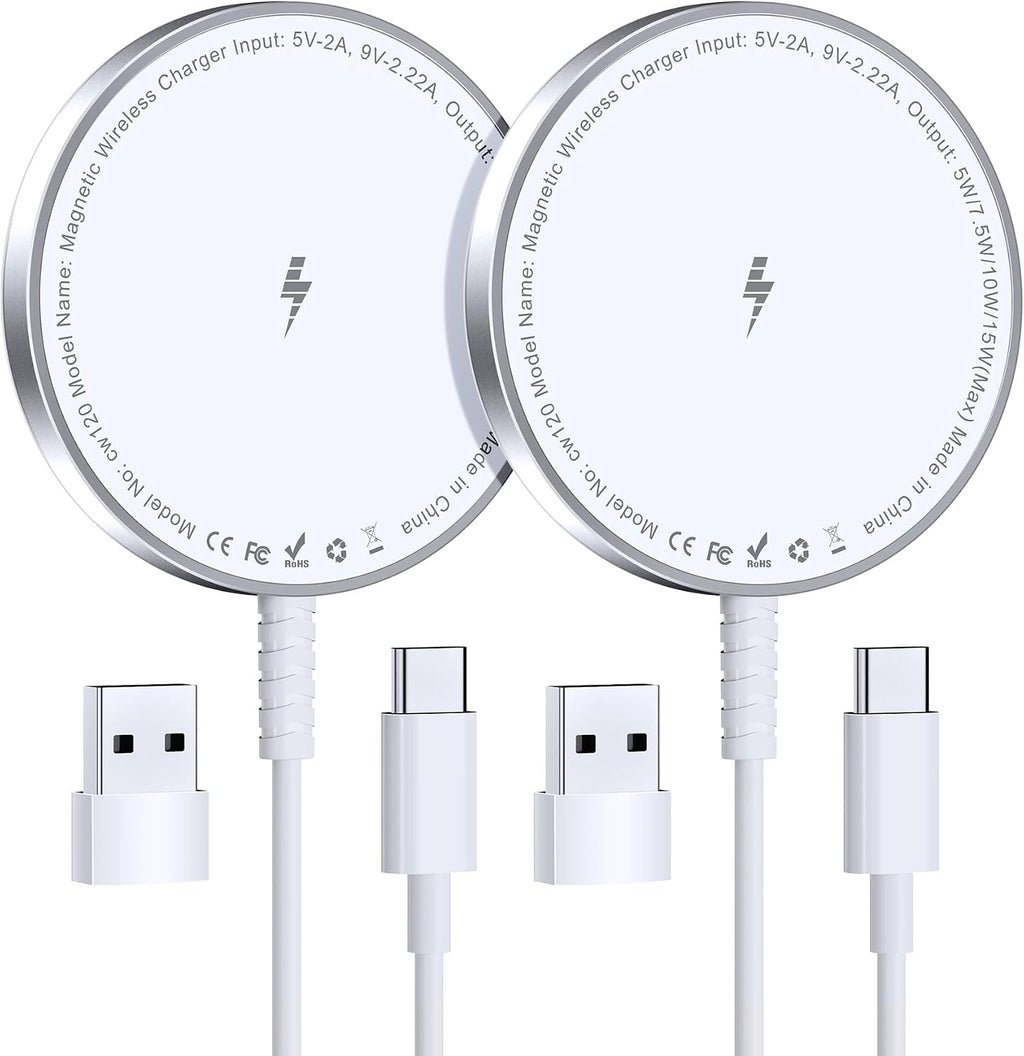 MagSafe Charger 2 Pack: Magnetic Wireless Charge iPhone 17-12 & AirPods | Strong Magnet Charging Pad, with Dual USB C