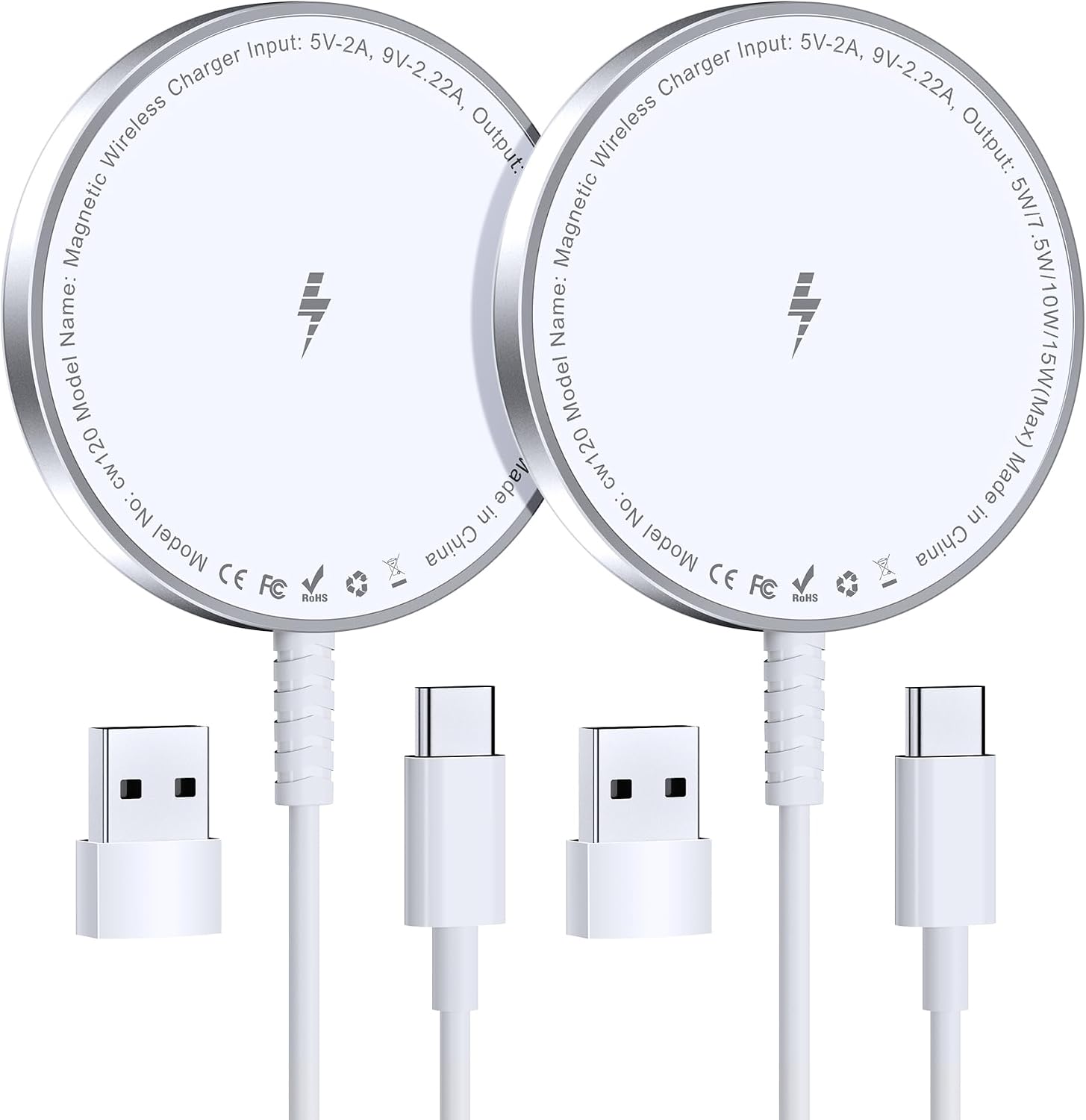 MagSafe Charger 2 Pack: Magnetic Wireless Charge iPhone 17-12 & AirPods | Strong Magnet Charging Pad, with Dual USB C