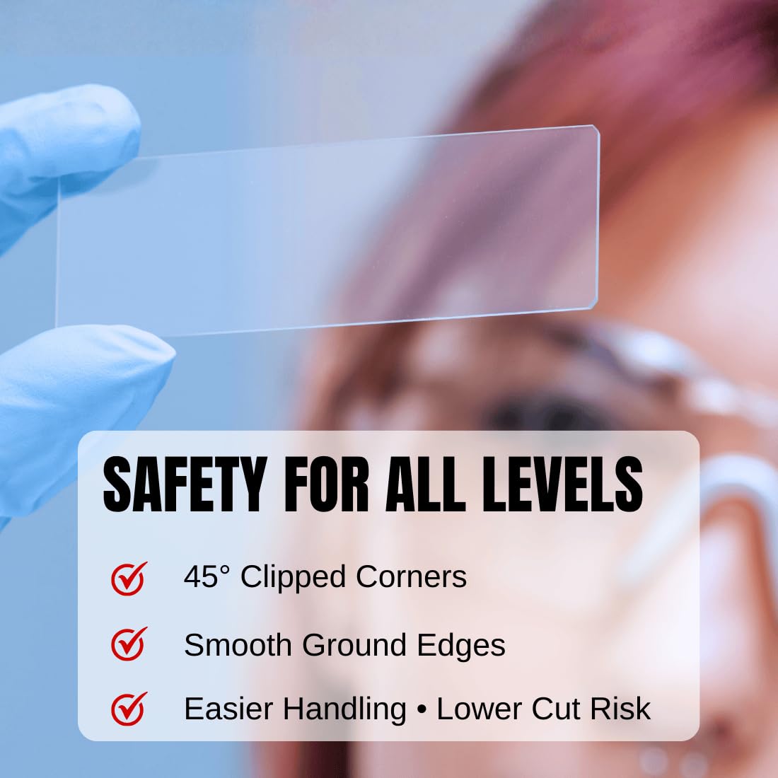 Microscope Slides and Covers, 100 Glass Slides + 200 Coverslips | Pre-Cleaned, Safe Ground Edges, 45°Corners, High