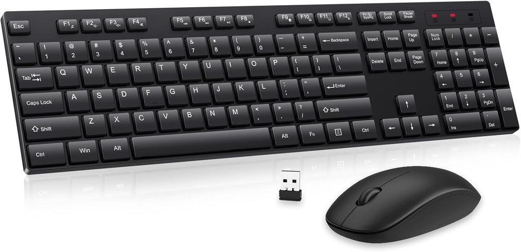 Wireless Keyboard and Mouse Combo, EDJO Silent Full Size Cordless USB Keyboard Mouse, 2.4GHz Lag-Free, Long Battery