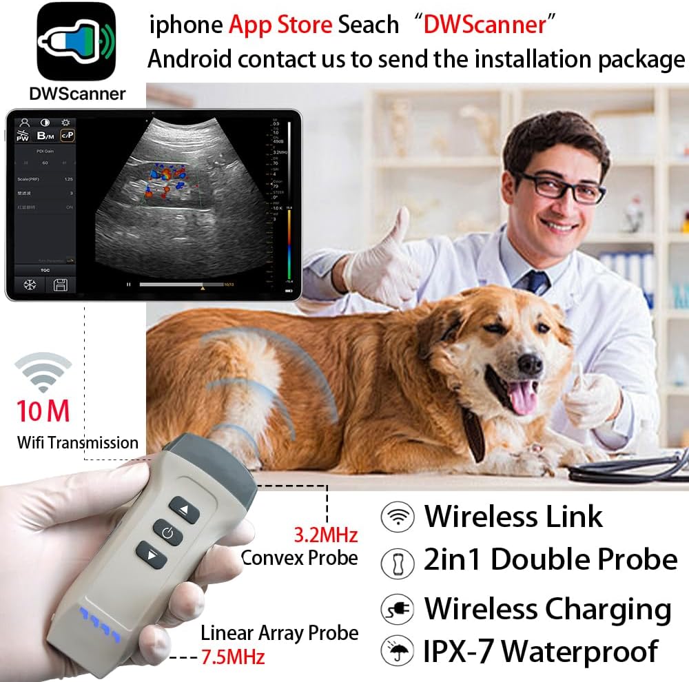 Dual Probe Wireless Color Doppler Ultrasound Machine 3.2MHZ and 7.5MHZ Probe, Wireless Ultrasound Machine for Android