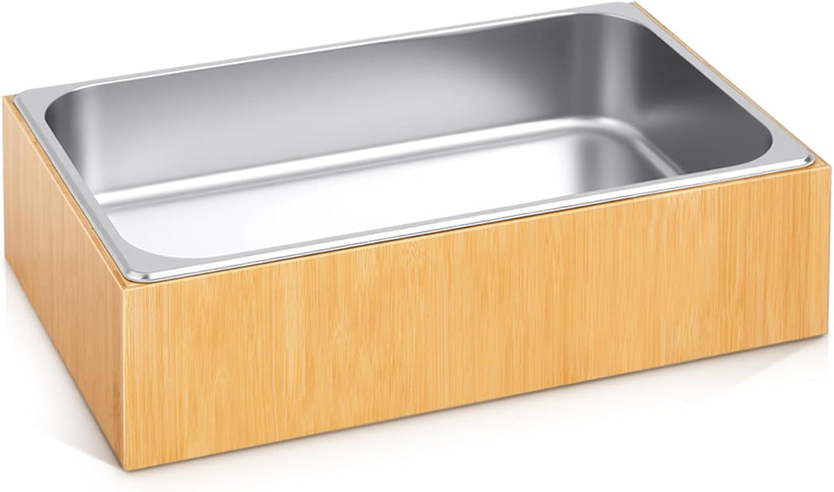 Large Bamboo Ice Bin with Removable Steel Tray for Party Buffet Drinks