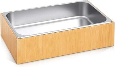 Large Bamboo Ice Bin with Removable Steel Tray for Party Buffet Drinks