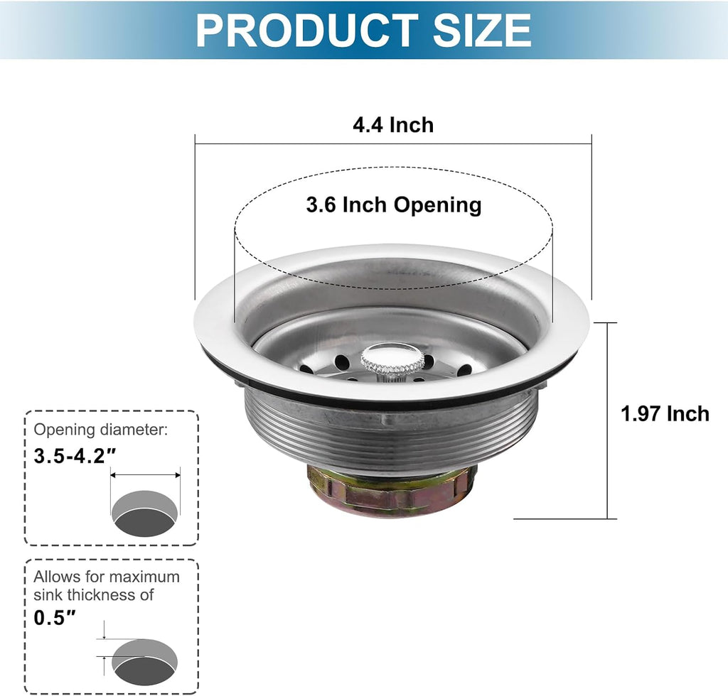 ZM Kitchen Sink Basket Strainer with Stopper, 3-1/2” Drain