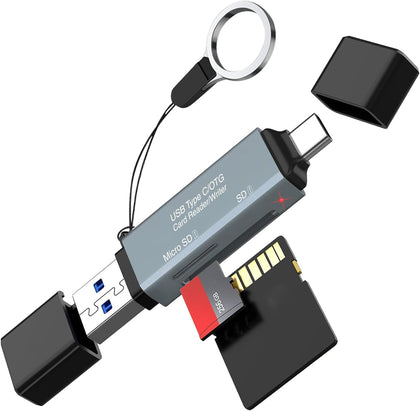 Cyberguys USB 3.0 SD Card Reader, Dual USB-C & USB-A Connector, 5Gbps High-Speed SD/MicroSD Memory Cards Adapter