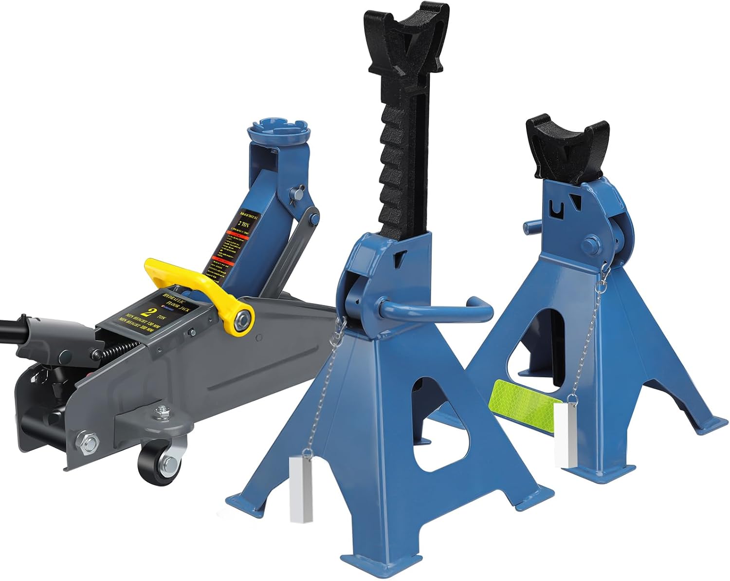 2 Ton Floor Jack & 3 Ton Jack Stands Combo, Low Profile | 2 Ton low profile floor jack + 2pc 3 Ton ratchet stands.