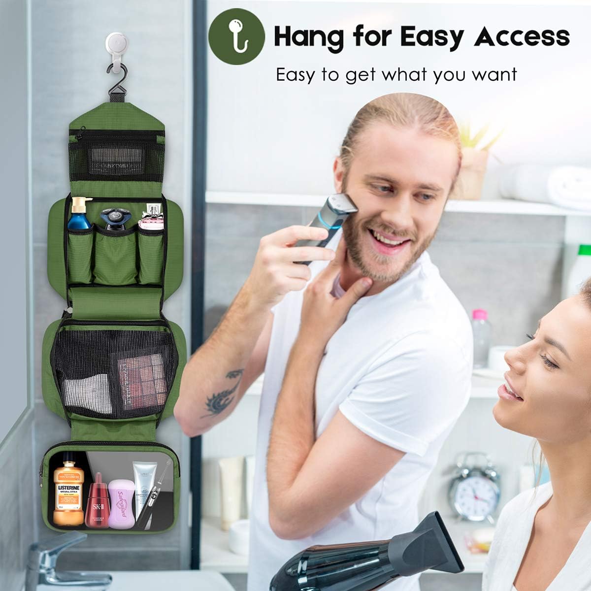 Travel Toiletry Bag for Women, Dopp Kit for Men, Waterproof Makeup Bag Shaving Bag with Hanging Hook, Portable