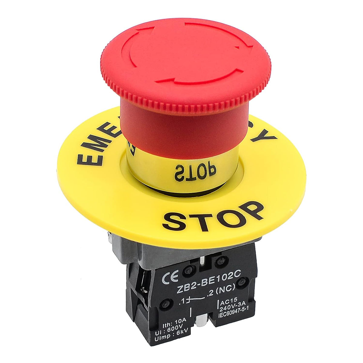 1Pack Red Mushroom Head Emergency Stop Push Button Switch Press