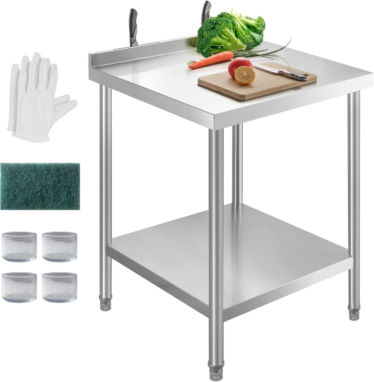 24x24 Stainless Steel Prep Work Table with Backsplash Knife Block