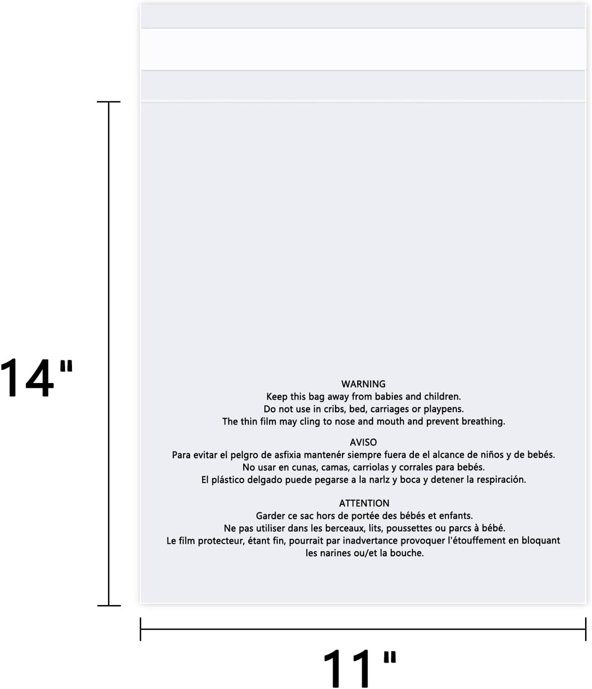 11" x 14" (200 Count) Clear Poly Bags with Suffocation Warning
