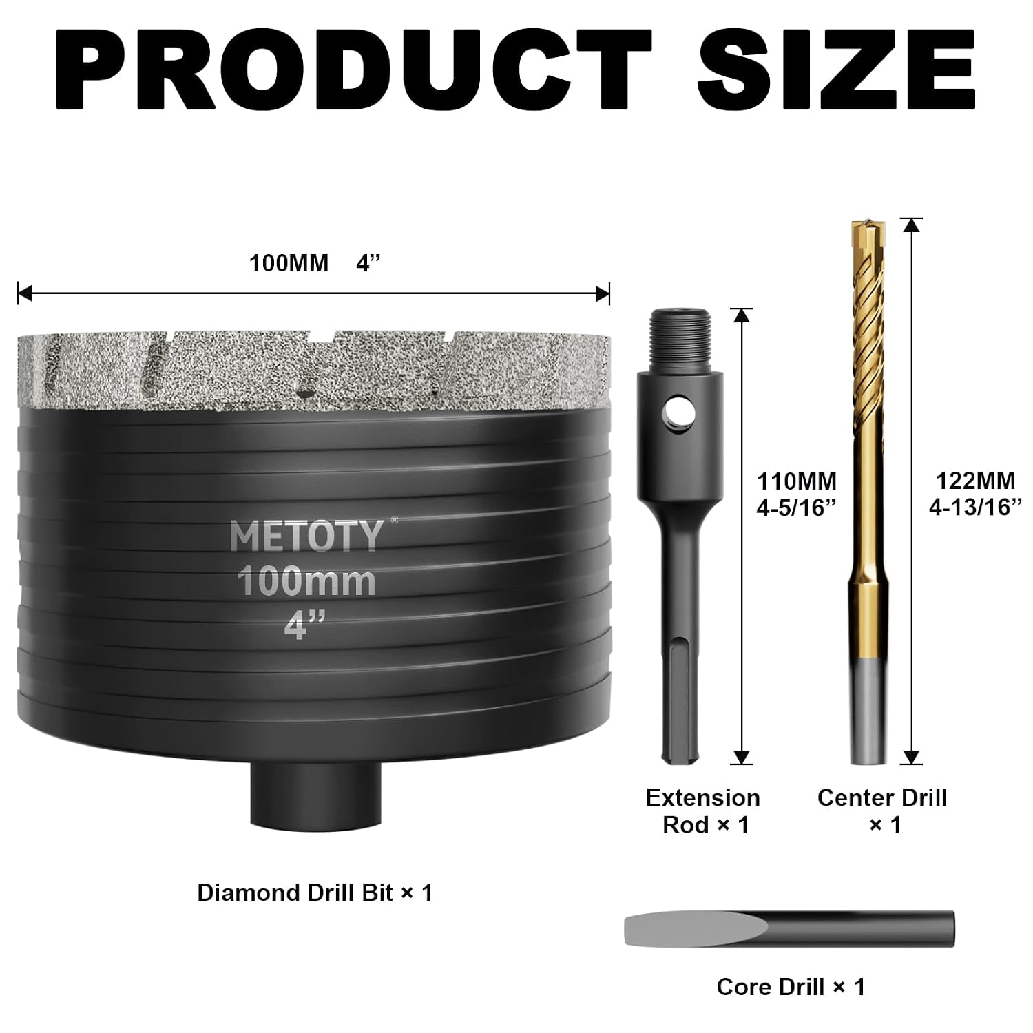 Diamond Core Drill Bit 4"(100mm) with SDS Plus Adapter Heavy Duty Concrete Core Bit for Dry or Wet Drilling