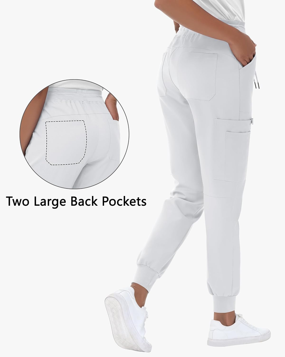 High Waisted Jogger Style Scrub Pants Petite White
