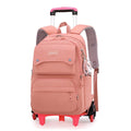 Solid Color Girls Rolling Backpack with Wheels Schoolbag Elementary School Student Trolley Daypack