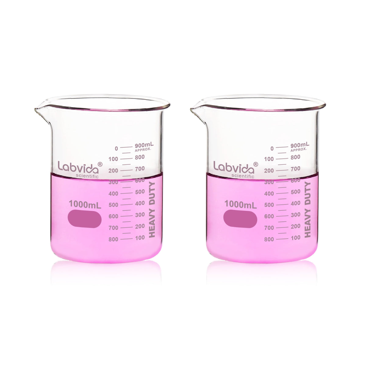2pcs 1000ml Upgrated Thick Glass Beakers, Griffin Low Form Beaker Set with Double Scale, 3.3 Boro, LVA014