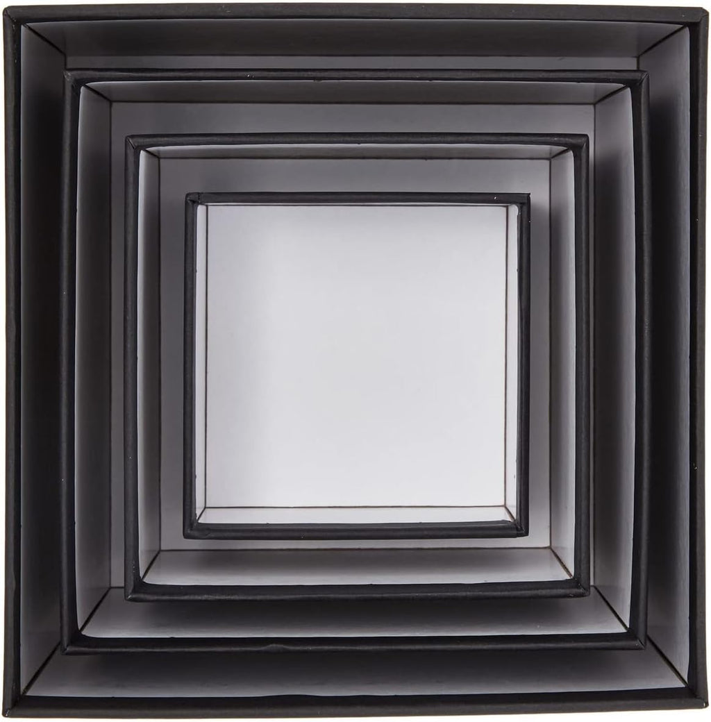4-Pack Square Nesting Boxes with Lids - Assorted Sizes, 6.5 to 3.5 in - Black - Space-Saving Stacking & Nesting Gift