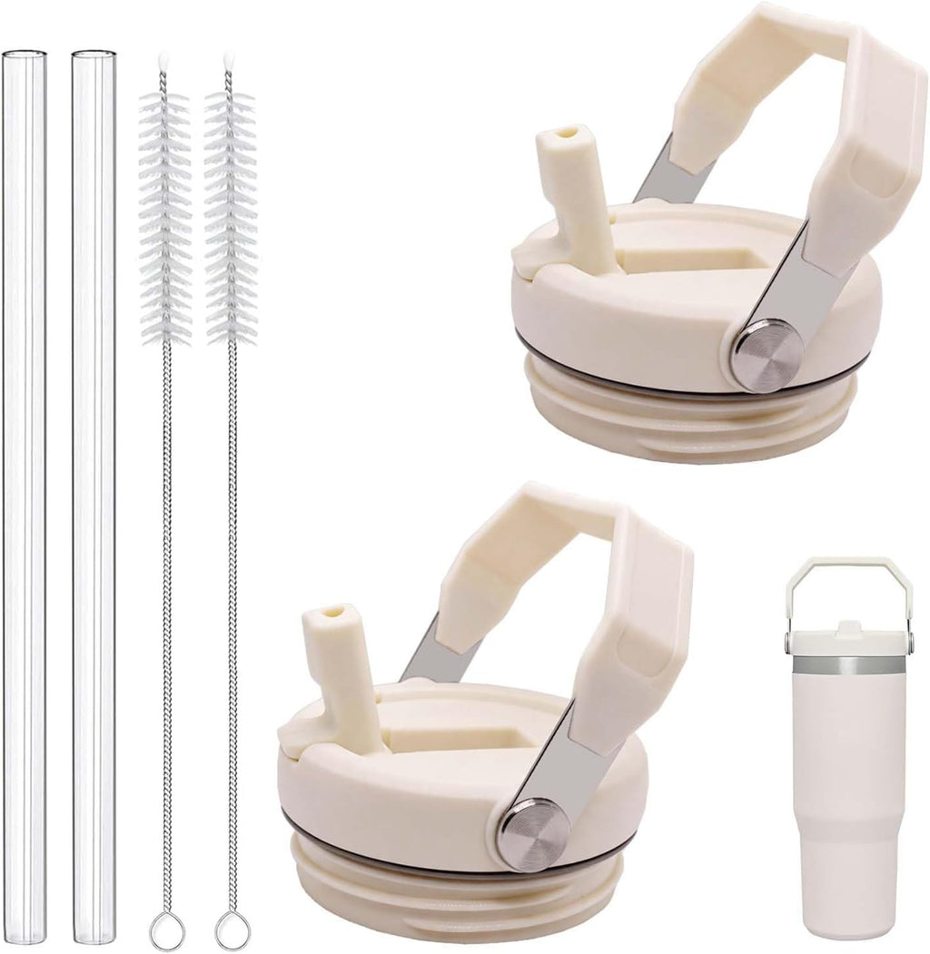 2-Pack Replacement Flip Straw Lids for Stanley IceFlow Tumbler 30oz and 20oz, Spill-Proof Cap with 2 Reusable Straws
