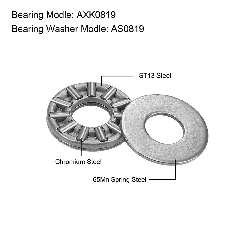 uxcell AXK0819 Thrust Needle Roller Bearings with Washers 8mm Bore 19mm OD 2mm Width 10pcs