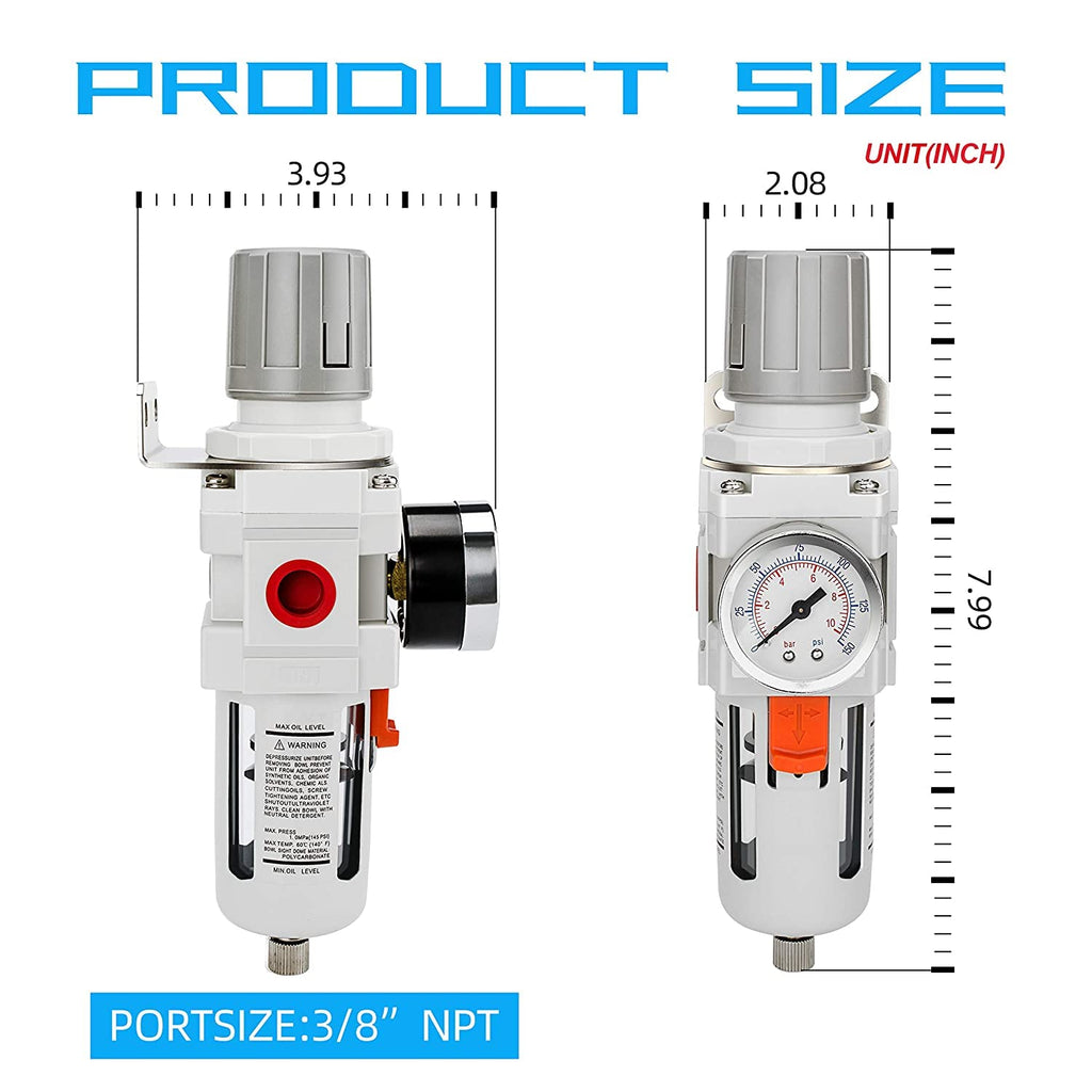 NANPU 3/8" NPT Air Compressor Filter & Pressure Regulator Combo w/Gauge