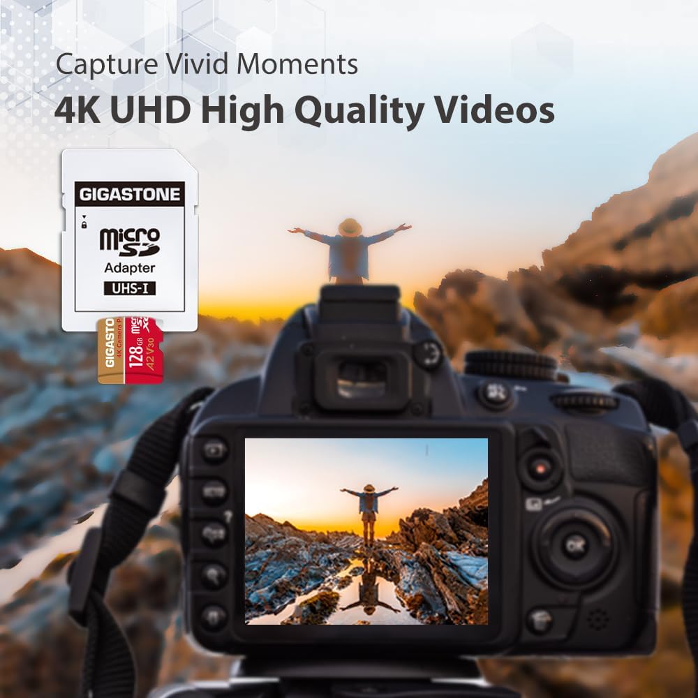【5-Years Data Recovery】 GIGASTONE 128GB Micro SD Card, 4K Video Recording for GoPro, Action Camera, DJI, Drone