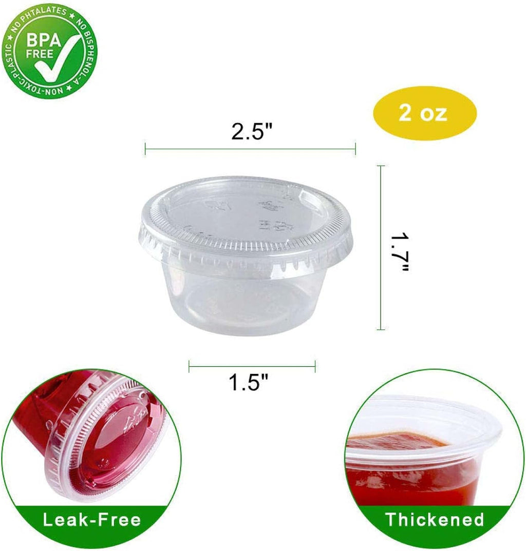 200 Sets - 2 Ounce Disposable Plastic Jello Shot Cups with Lids, Souffle Portion Container…