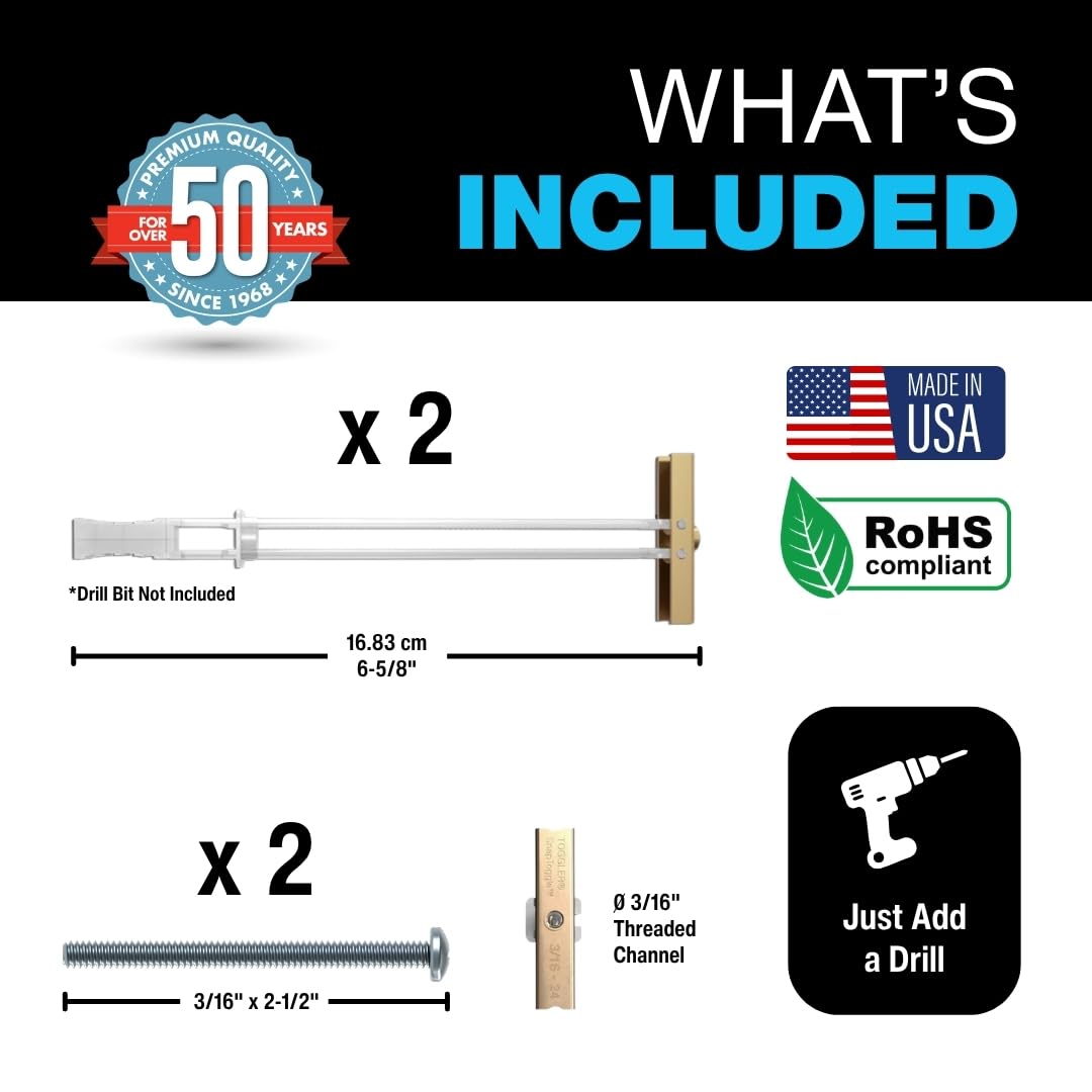 SNAPTOGGLE Toggle Bolt 3/16-24 UNC with Bolts, 2 Pack