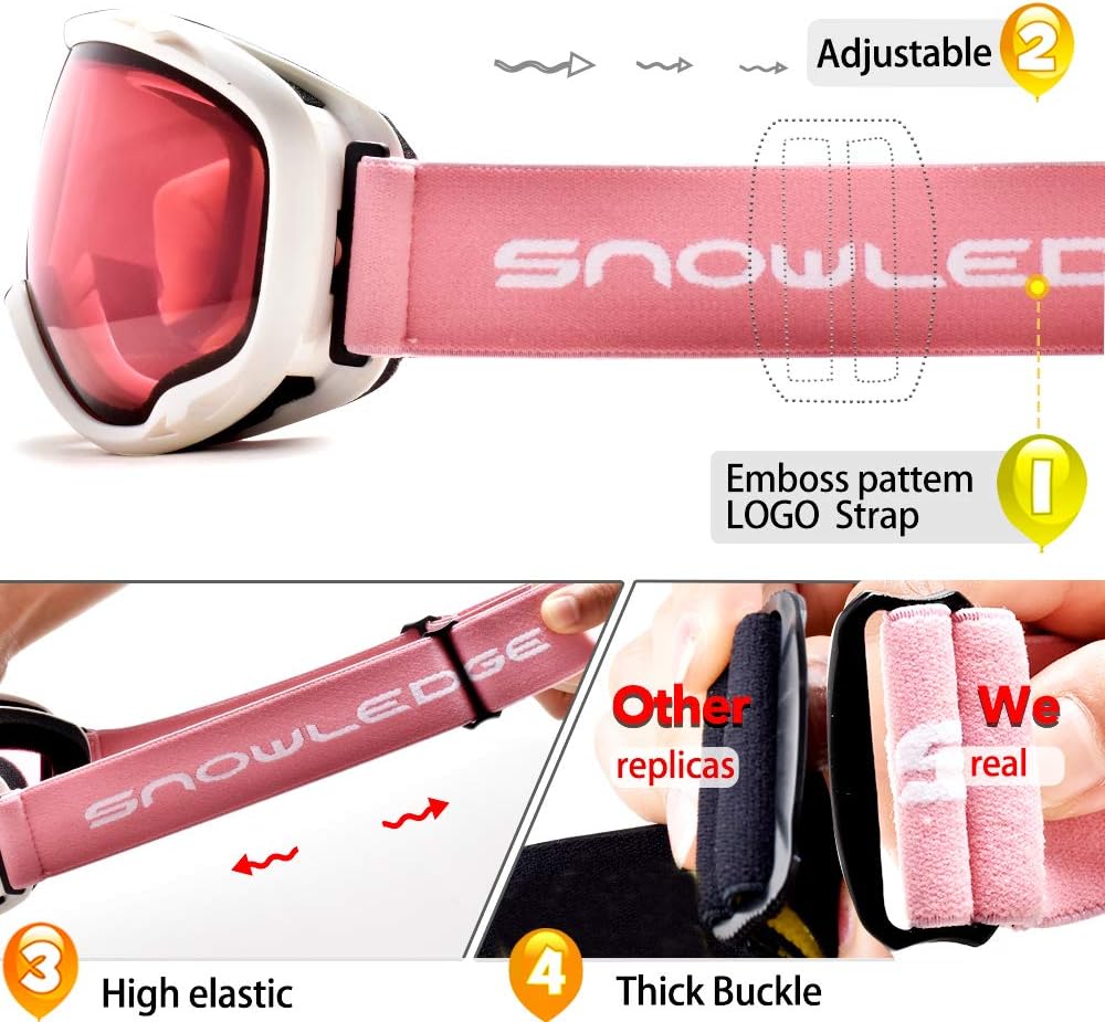 Ski Goggles Over Glasses-Ski Snowboard Snowmobile Goggles for Men Women Adult, Anti Fog 100% UV Protection