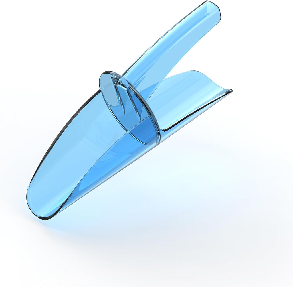 Ergonomic Ice Scoop with Shield and Pouring Chute – Includes Storage Caddy, 6–10 oz Capacity, Blue