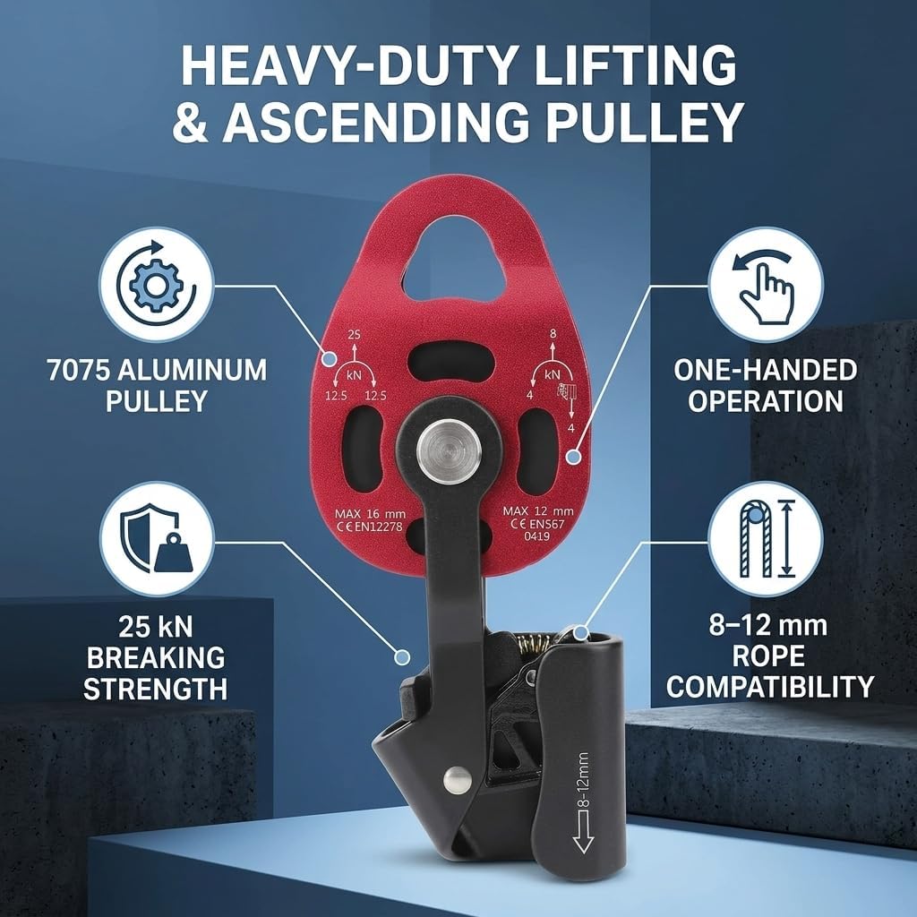 25KN Climbing Pulley Outdoor Rope Pulleys 7075 Aviation Aluminum Heavy Duty Rock Pulleys of Single Swivel