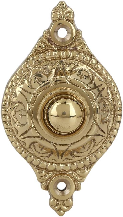 Push Button Doorbell, Solid Brass, Polished Lacquered Finish | 3 1/8 X 1 3/4 in, Vintage Push Button Doorbell, Two