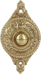 Push Button Doorbell, Solid Brass, Polished Lacquered Finish | 3 1/8 X 1 3/4 in, Vintage Push Button Doorbell, Two