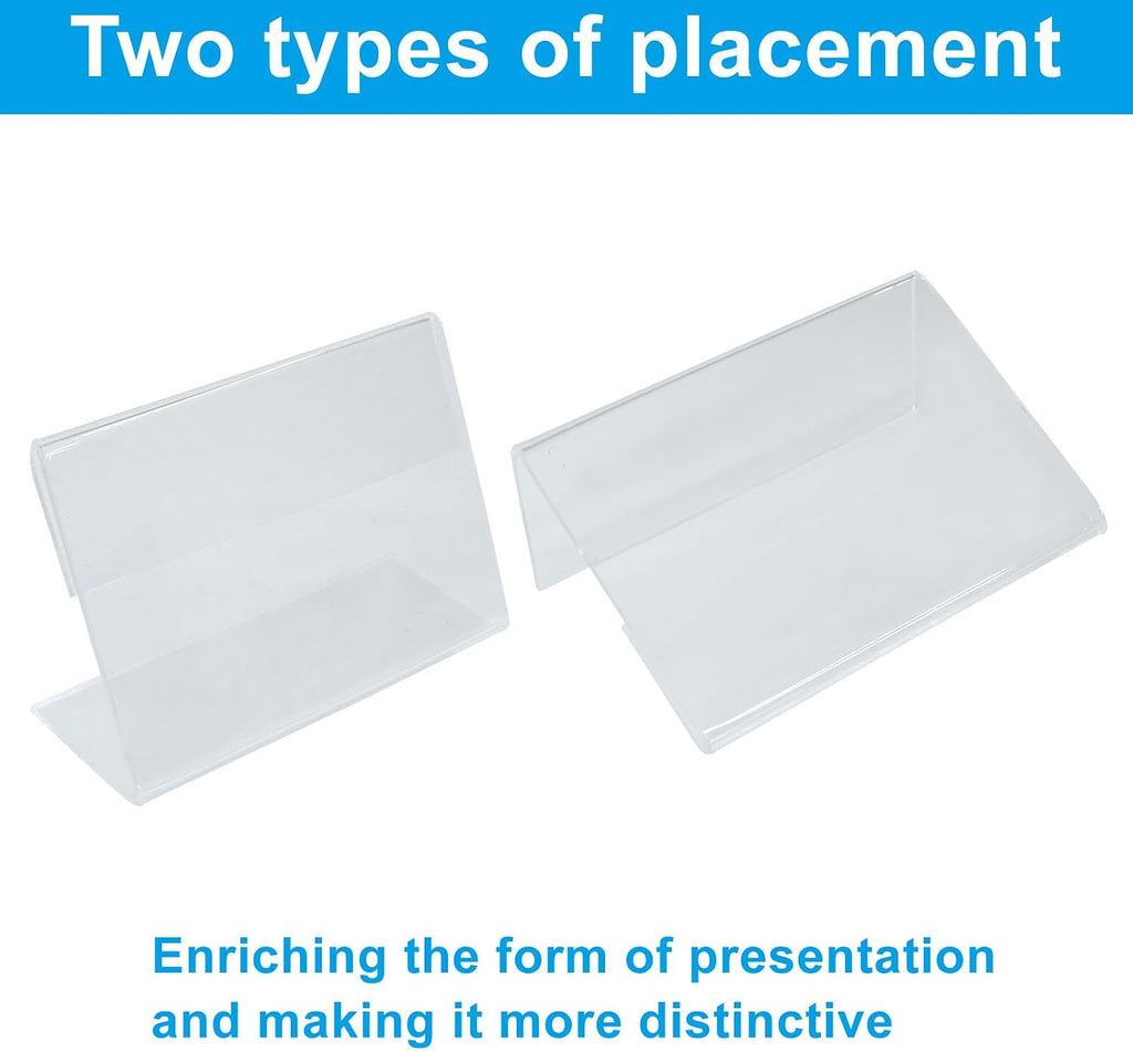 Clear Acrylic Sign Holder L Shaped, 2.36" x 1.57", 25 Pcs | Mini Display Holder, Plastic Table Counter Top Stand