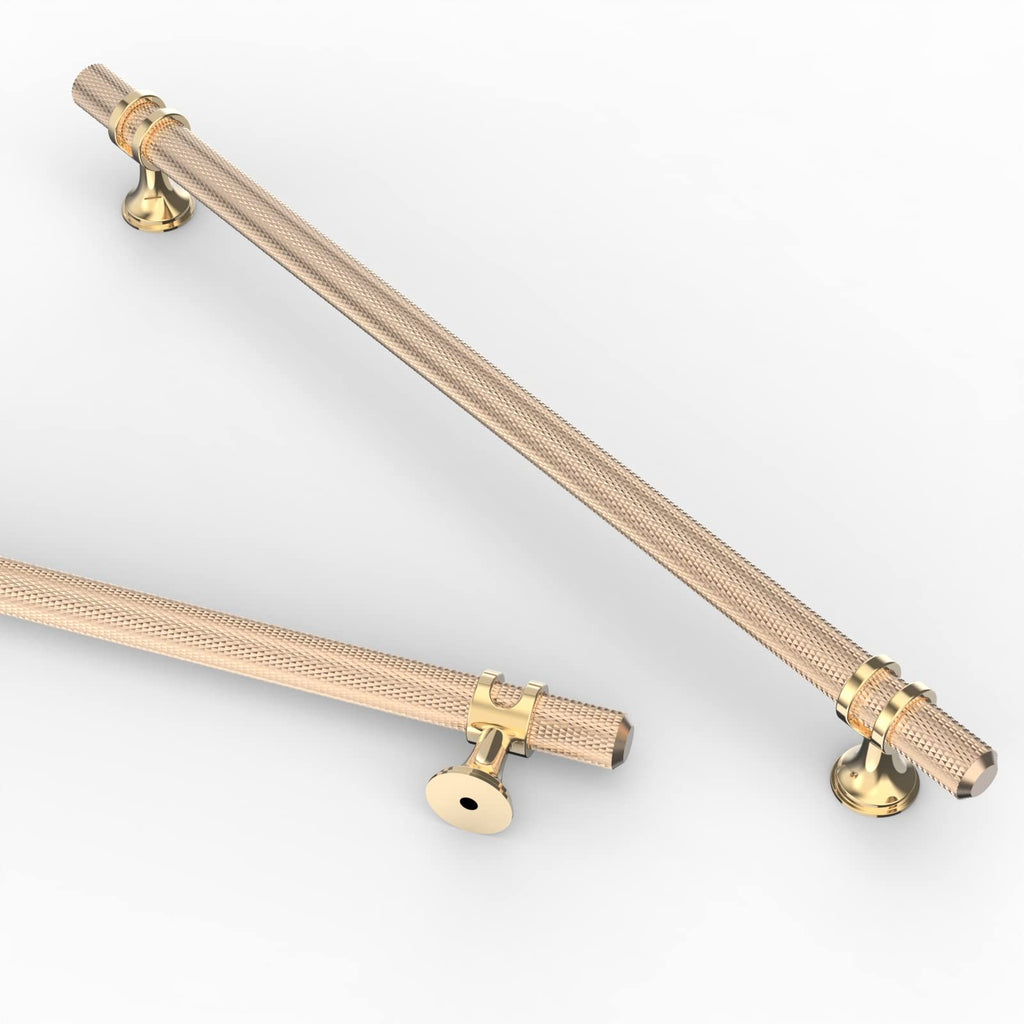 6 Pack 10 Inch(254mm) Knurled Brushed Brass Kitchen Cabinet Handles, Glod Cabinet Pulls Kitchen Cabinet Hardware